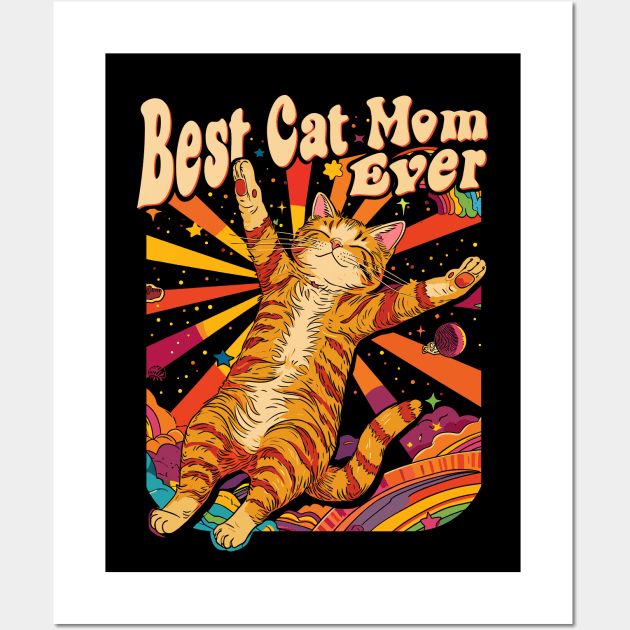 Best Cat Mom Ever 60s 70s Hippie Aesthetic Women Wall Art by Apocatnipse Meow